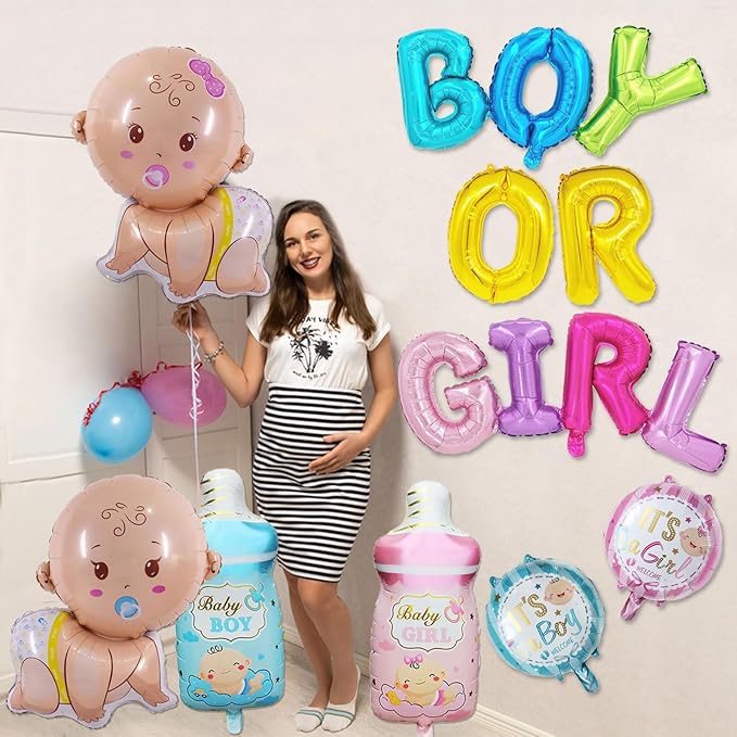 10 Pcs Gender Reveal Balloons, Baby Balloon Baby Shower Foil Balloons Boy Or Girl Letter Balloon,Boy Girl Mylar Balloons for Welcome Home birthday Gender Reveal Party Decorations