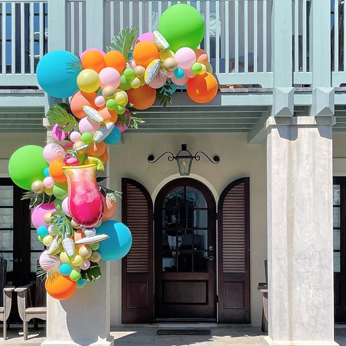 Summer Tropical Balloons, 50pcs 12 inch Hot Pink Green Orange Yellow Teal Blue Confetti Balloons for Baby Shower Theme Party Supplies Summer Birthday Party Decorations