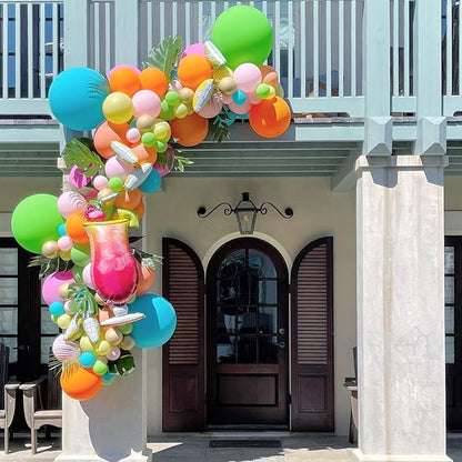 Summer Tropical Balloons, 50pcs 12 inch Hot Pink Green Orange Yellow Teal Blue Confetti Balloons for Baby Shower Theme Party Supplies Summer Birthday Party Decorations