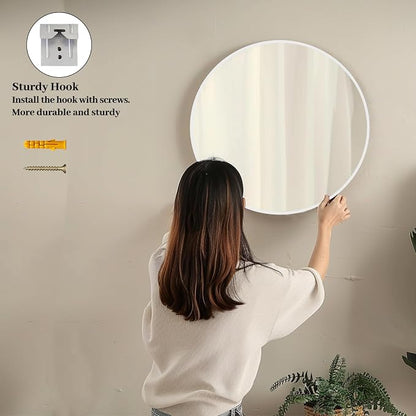Sunniry White Round Mirror 26 inch, Circle Bathroom Mirror Matte Metal Frame, Circle Mirrors for Living Room, Bathroom, Wall, Hallway.