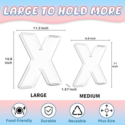 13.8" Extra Large Acrylic Letter Charcuterie Board Box, Reusable Fillable Letter Cake Candy Dish Display Serving Tray for Birthday Anniversary Party Decoration (X)