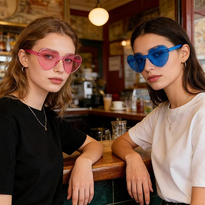 SUNOVELTIES 18 Heart Shape Rimless Sunglasses Transparent Candy Color Party Glasses Colored Eyewear for Women