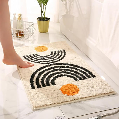UKELER Cute Bohemian Bathroom Rug Washable Boho Home Decor Floor Mat Non-Slip Fluffy Throw Rugs for Bathroom Sink Bedroom Kitchen, Indoor Rug, Beige, 31''×20''