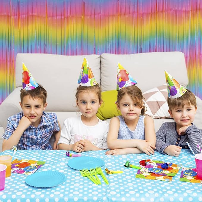 PIGETALE Pastel Rainbow Foil Fringe Curtains, 2Pcs 3.2x8.2ft Metallic Tinsel Foil Streamers Colourful Photo Booths Props Backdrop for Easter Princess Birthday Wedding Engagement Party Decorations