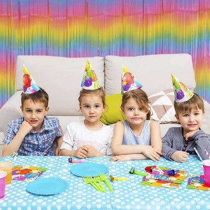 PIGETALE Pastel Rainbow Foil Fringe Curtains, 2Pcs 3.2x8.2ft Metallic Tinsel Foil Streamers Colourful Photo Booths Props Backdrop for Easter Princess Birthday Wedding Engagement Party Decorations
