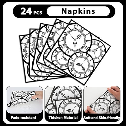 96PCS Wonderland Tea Party Paper Plates and Napkins Wonderland Disposable Dinnerware Clock Theme Tableware for Tea Baby Shower Garden Afternoon Birthday Gatherings Decorations