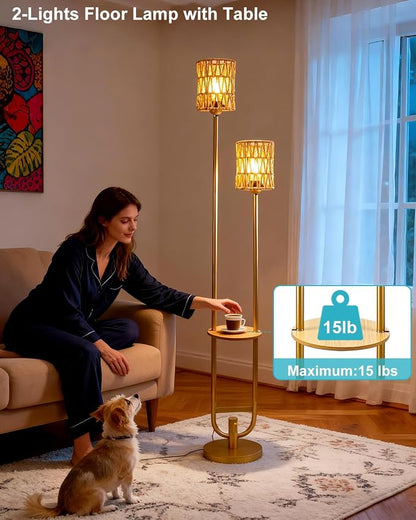 Lightdot 63IN Gold Floor Lamp with Table Mid Century Standing Lamps with Warm White Bulbs Included Unique Vintage Tall Floor Lamp with 5Lbs Heavy Base for Living Room/Party/Sofa Beside/Corner Decor