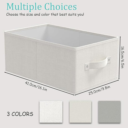 Fabric Storage Boxes for Shelves, 3 Pack Foldable Cloth Bins, Closet Organizers System with 2 Handles, Durable and Sturdy, Saving Space, White & Ivory, 16.1 x 9.8 x 6.5 In, XSNY11WM-3