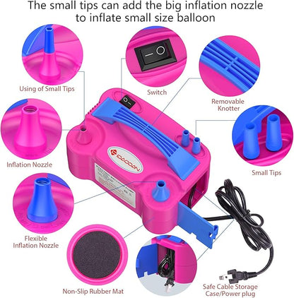 ID IDAODAN 4-in-1 Electric Balloon Pump with Triple Nozzles, Dual Motor Balloon Inflator & Deflator for Latex, Foil & 260Q Balloons