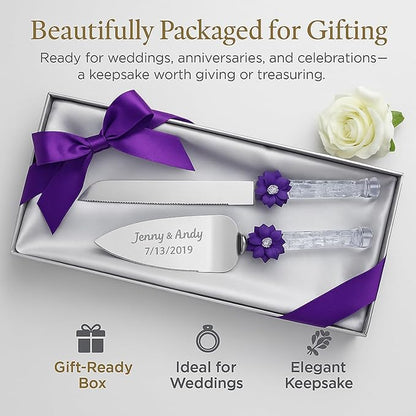GIFTS INFINITY Personalized Wedding Cake Knife and Server Set with Engraving – Cake Cutting Utensil Set, Keepsake Gift for Wedding, Anniversary, Reception, Birthday & Other Occasions (CH-101PU)