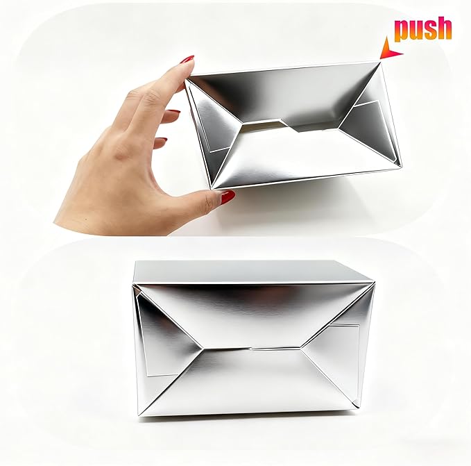 XAGLVV 24 Pack Silver Paper Gable Boxes with Handles, Treat Goodie Party Favor Gift Box for Wedding, Birthday, Baby Shower, Graduation