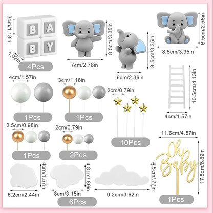 Yinder Bear Cake Toppers Mini Bear Cake Decorations Cake Toppers Gold White Pearl Ball for Birthday Party Decorations(Gray,Elephant Style)