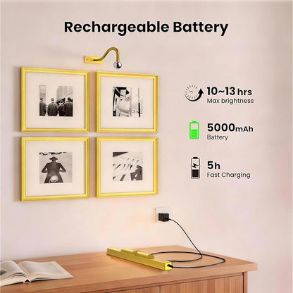 Lights for Pictures on Wall, 16in Battery Operated Picture Lights for Paintings, 5000mAh Wall Lights with Remote and 3 Light Modes,Art Light for Wall Painting,Frame, Portrait, Dartboard - Gold