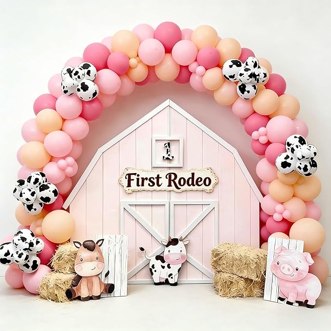 Cow Print Balloon Garland Arch Kit 155Pcs Farm Animal Cow Balloons Pastel Yellow Pink Balloons for Farm Cowgirl Theme Birthday Party Decor