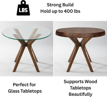 Mid Century Solid Beech Wood Modern Dining Table Base Only, Pedestal Table Bases, Wooden Legs for Kitchen Tables, Glass Top Wood Top Assembly Tools (Glass Tabletop Anti-Slip Pads, Walnut)
