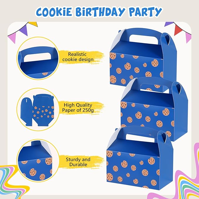 Marspark 24 Pack Cookies Cartoon Birthday Party Supplies, Paper Gift Boxes, Cartoon Candy Treat Boxes for Birthday Party Decorations(Cookie Pattern)
