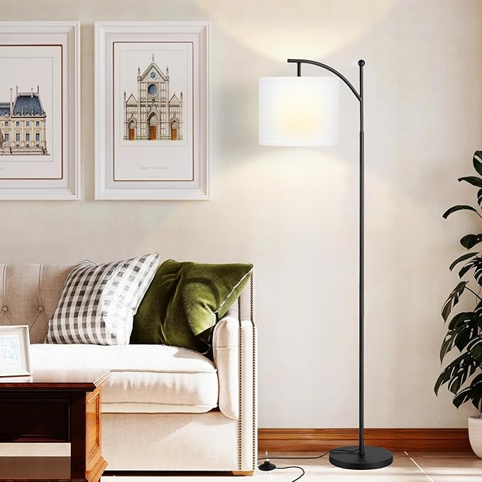Ambimall 60" Floor Lamp with 3 Color Temperatures, Adjustable White Shade, Black Pole - Tall Lamp for Living Room, Bedroom, Office, Classroom, Dorm - 9W Bulb Included