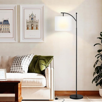 Ambimall 60" Floor Lamp with 3 Color Temperatures, Adjustable White Shade, Black Pole - Tall Lamp for Living Room, Bedroom, Office, Classroom, Dorm - 9W Bulb Included