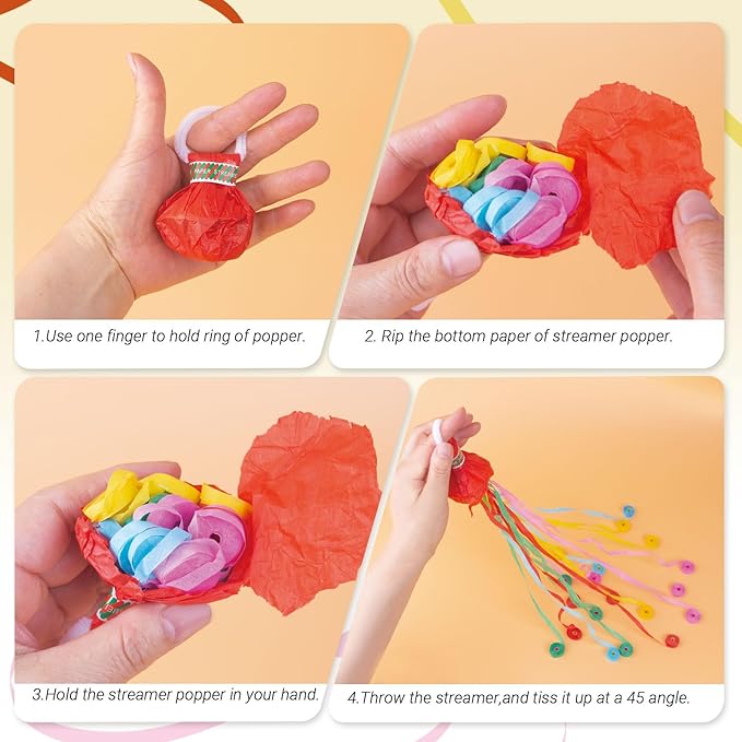 50 Pcs Hand Throw Streamers, Colorful Confetti Poppers with No Mess Streamers,Graduation Birthday & Engagement Party Favors Supplies