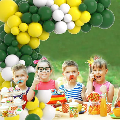 Retro Green Yellow White Balloon Garland Arch Kit, 122pcs Dark Green Yellow White Balloons for Birthday Wedding Graduation Baby Shower Anniversart Forest Jungle Tractor Soccer Party Decorations