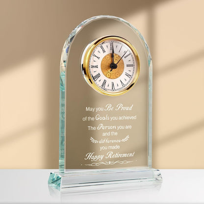 Retirement Gifts for Men/Woman - Premium Glass Retirement Clock, 2025 Happy Retirement Engraved Inspirational Gift for Retired Friends, Coworker, Boss, Leader, Employee Farewell Present (H R)