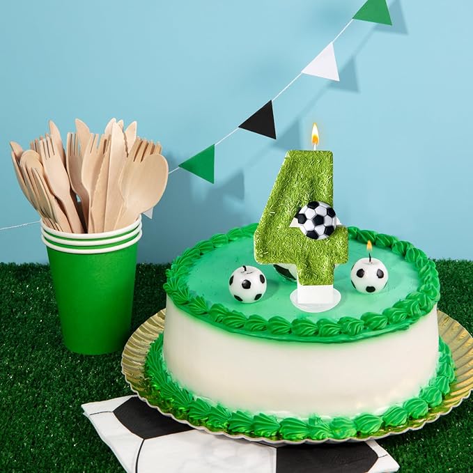 4th Birthday Candles，Soccer Birthday Decorations，Suitable for Girl and boy Cake Toppers, Wedding Cakes, Anniversaries, Party Celebrations, Birthday Decorations