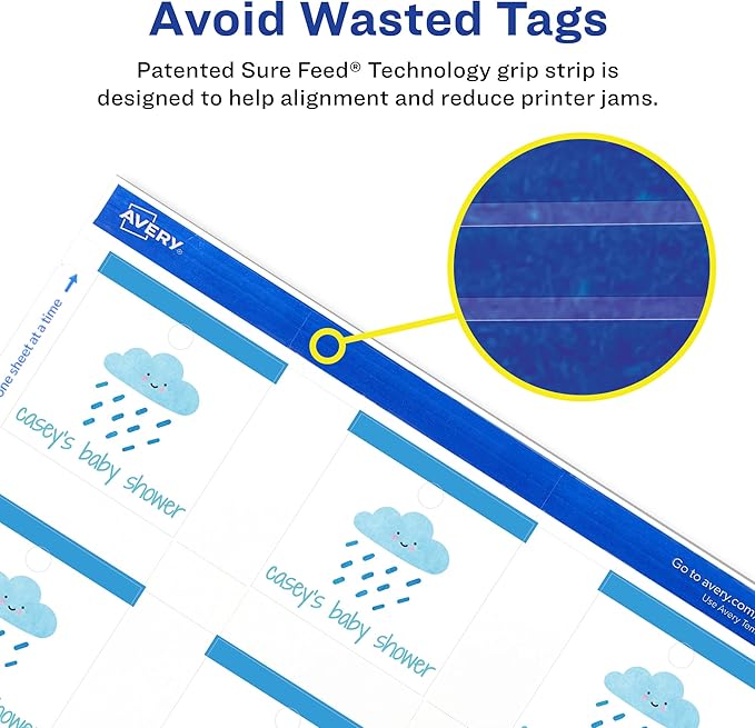 Avery Square Tags, Sure Feed Technology, 2" x 2", Matte White, Strings Included, 120 Total, Print-to-The-Edge, Laser/Inkjet Printable (80513)