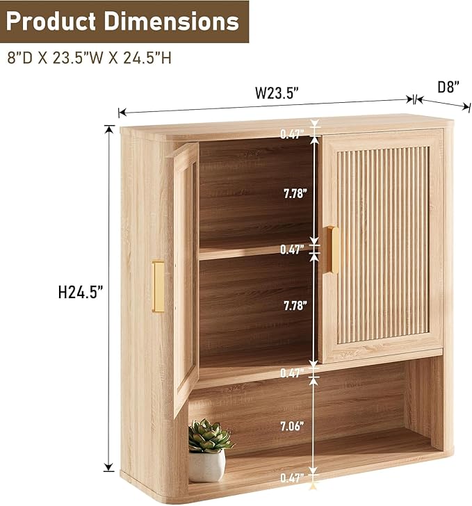 INNOD Bathroom Wall Storage Cabinet, Medicine Cabinet with Adjustable Wood Shelf & Doors, Over the Toilet Storage Cabinet for Laundry Room & Living Room Kitchen Storage Islands (Natural Oak)