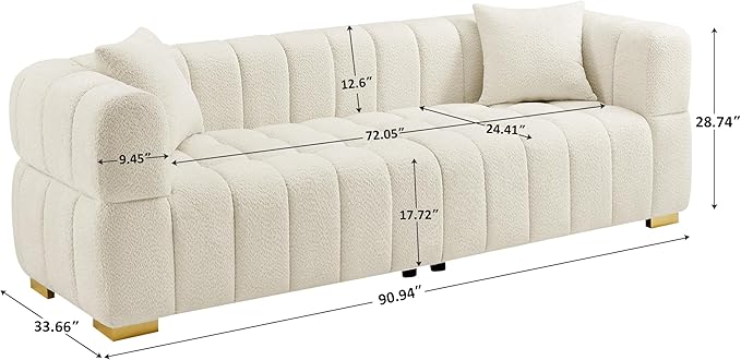 VANOMi Sofa and Chair Set, Modern Deep Seat Couch & Boucle Sofa Chairs, Oversized Upholstered Couch Sets for Living Room, Apartment, Office, Bedroom, White (3 Pieces)