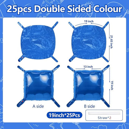 NISOCY 25PCS Blue Square Foil Balloons Wall Backdrop Double Sided Dark Blue Balloons Tunnel Arch Kit for Birthday Baby Shower Graduation Wedding Anniversary Party Decoration