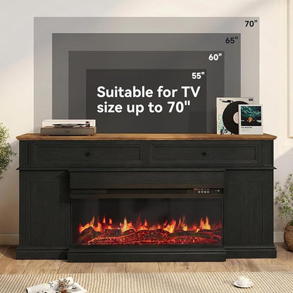63" Farmhouse TV Stand with Fireplace