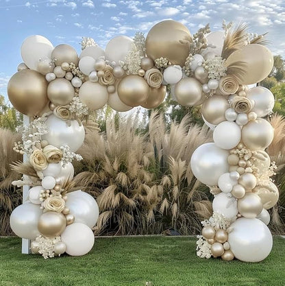 White Balloon Arch Pearl White Balloons Gold Balloon Arch Kit Pearl Sand Balloons Different Size For Wedding Bridal Anniversary Engagement Prom Party Decorations