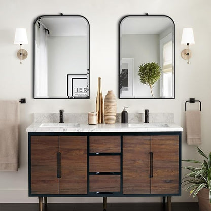 POZINO Beveled Bathroom Mirror, 22"x35" Vanity Mirror with Stainless Steel Frame, Modern Rectangle Wall Mirrors for Entryway Hallway Bedroom Fireplace Living Room