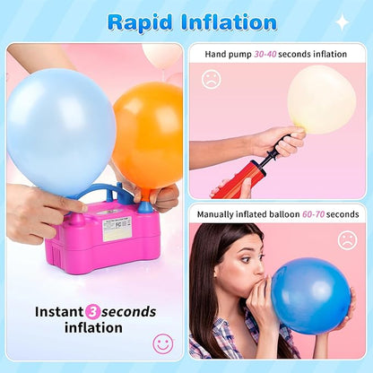 Electric Balloon Pump, Portable Electric Balloon Blower Machine Balloon Air Pump Dual Nozzle 110V 600W Balloon Inflator for Party Decorations