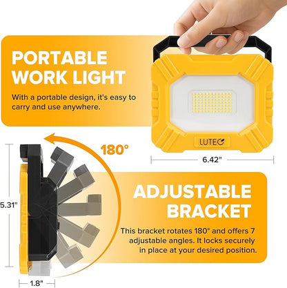 LUTEC 3500LM LED Work Light, Rechargeable Magnetic Work Lights with Stand, Portable 5000K Flood Light for Car Repair, Fishing, Camping, Emergency, Hiking, 3 Modes