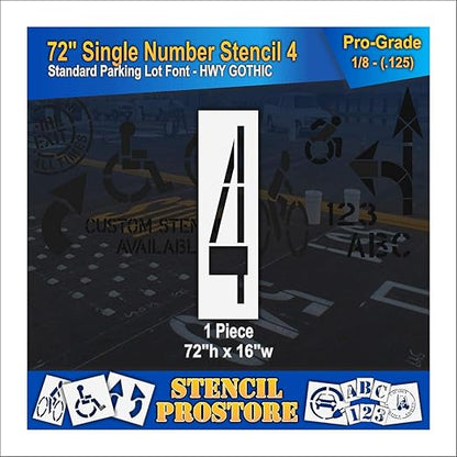 Pavement Stencils - 72 inch Single Number Stencil - 4-72" x 16" x 1/8" (128 mil) - Pro-Grade