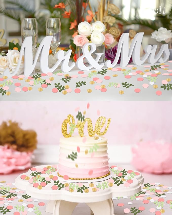 Letjolt Baby Shower Confetti Greenery Table Decorations Golden Pink Eucalyptus Glitter Green Scatter Birthday Party Boho Theme Bridal Shower Wedding Nursery Decor Supplies 210 Pcs