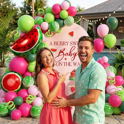 Fruit Balloon Garland Arch Kit - 157Pcs Watermelon Balloons Hot Pastel Pink Lime Green Balloon Arch Kit for Summer One in a Melon Theme Birthday Baby Shower Party Decorations