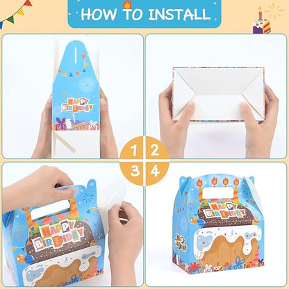 WERNNSAI 12 Pack Birthday Party Favor Boxes - Happy Birthday Party Decorations Candy Boxes for Girls Boys Gift Wrapping Cake Goodies Bags with Handle for Party Supplies