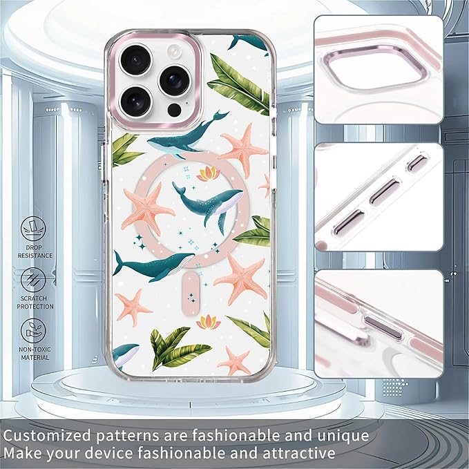 Case for iPhone 15 Pro Max,[Compatible with MagSafe],Sealife Whale Ocean Wildlife Clear Phone Case Design，for Women Girls Magnetic Clear Cover - Slim, Sleek, & Shockproof Protection