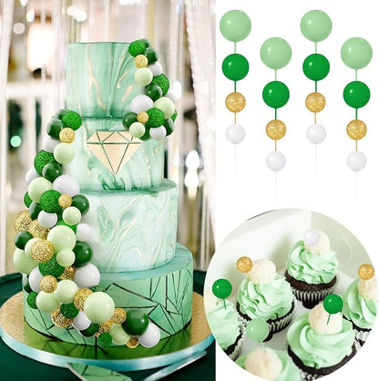 60Pcs Glitter Cake Balls Decorations Foam Cake Topper Balls Mini Balloon Cupcake Toppers for Cake Decorating Birthday Baby Shower Party (Glitter Green Series)
