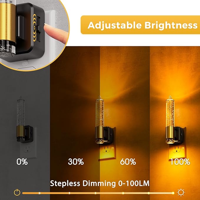 L LOHAS LED Night Light, Amber Candle Night Lights Plug into Wall, 0-100 LM Dimmable Nightlight, Plug in Bubble Night Light with Dusk to Dawn Sensor, for Bathroom Hallway
