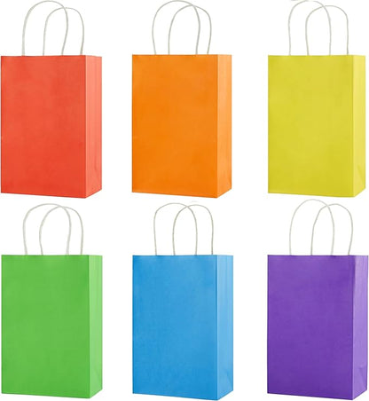 SUNCOLOR 24-Pack Rainbow Gift Bags with Handles, 8" Multi-Color Paper Party Favor Bags for Goodies. Birthdays, Events, Classrooms & Celebrations