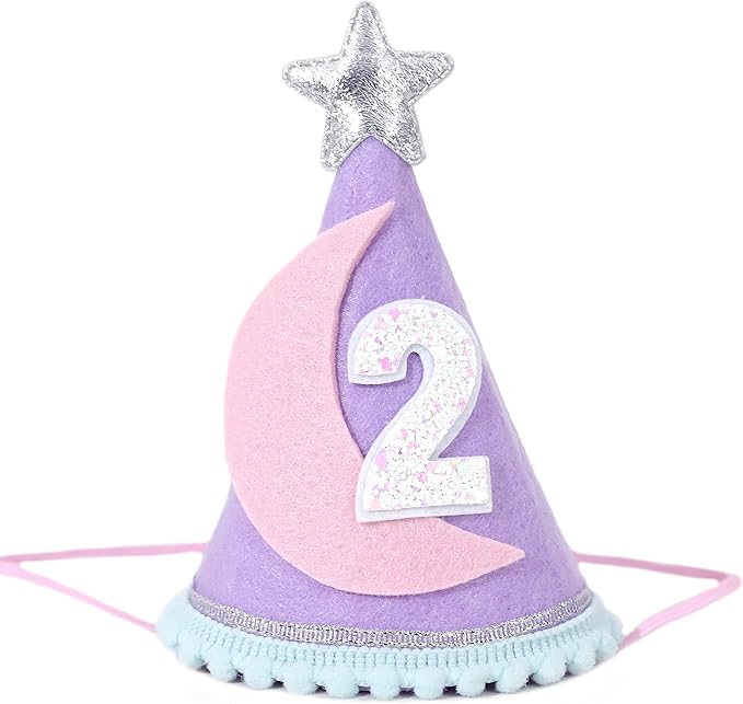 Two the Moon Space-Themed 2nd Birthday Hat and Decorations for Girls - Outer Space Party Supplies