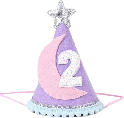 Two the Moon Space-Themed 2nd Birthday Hat and Decorations for Girls - Outer Space Party Supplies
