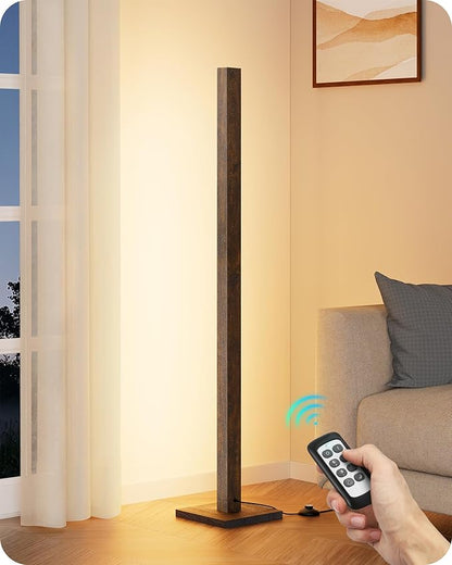 EDISHINE Wooden LED Corner Floor Lamp, Modern Standing Light with Remote, Minimalist Dimmable Floor Lamps for Living Room, Bedroom, Office, 7 Color Temperature 2700~6000K, 48.43"