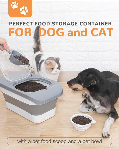10-13 Lbs Dog Food Stroage Container, Collapsible Dog Food Containers with Airtight Lid, Pet Food Scoop, Pet Food Storage Container Dry Food for Dog, Cat and Other Pets