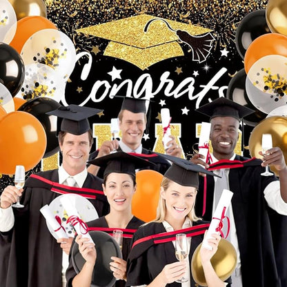 60Pcs Black and Gold Balloons Graduation Balloons - 12 Inch Gold Confetti with Ribbons for 2026 Graduation Decorations for Birthday Bridal Wedding Festival Party Decorations