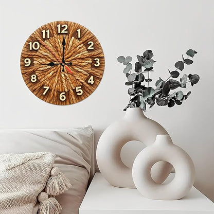 Rope Weave Sunburst Farmhouse Wooden Wall Clock 25cm*25cm