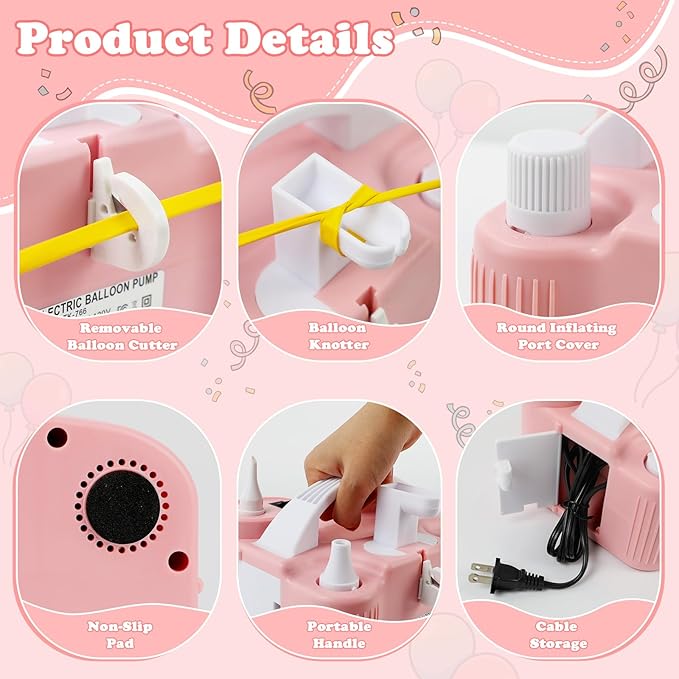 AXHJ Electric Balloon Pump, Portable Electric Air Balloon Pump Dual Nozzle Air Blower Pump, Balloon Inflator for Party Decorations